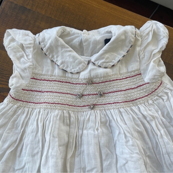 Dress linen smocks 6/9 months short sleeves Burberry beige - Picture 3 of 3